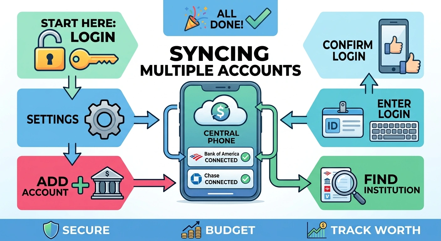 How Do I Set Up Syncing for Multiple Accounts in a Personal Finance App?